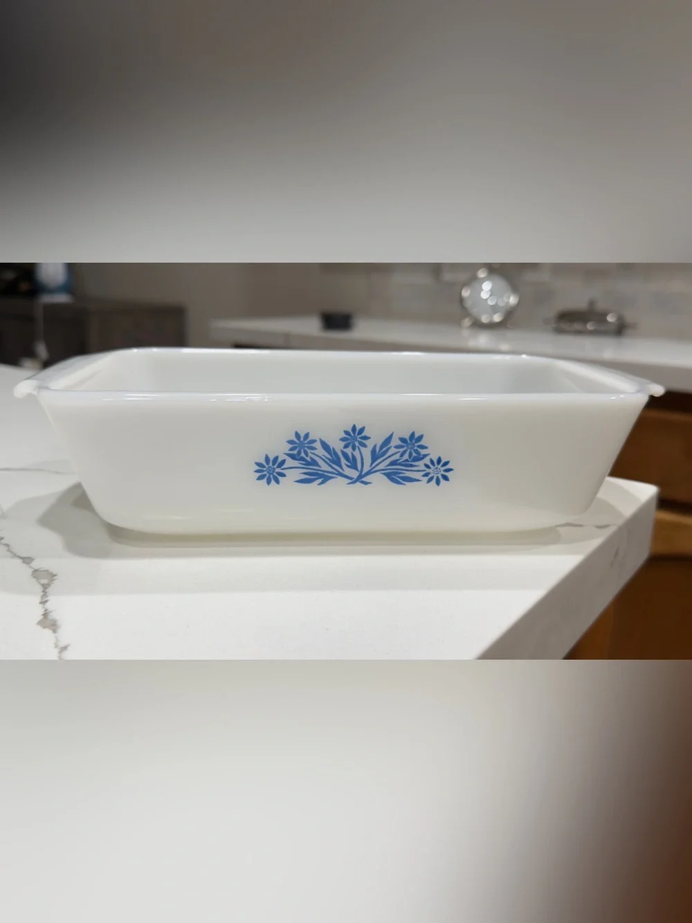 Vintage Fire-King Anchor Hocking Milk Glass Loaf Pan | Blue Floral Motif